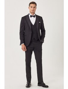 ALTINYILDIZ CLASSICS Men's Black Slim Fit Slim Fit Swallowtail Collar Patterned Vest Tuxedo Suit.