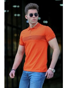 Madmext Men's Orange Patterned Polo Neck T-Shirt