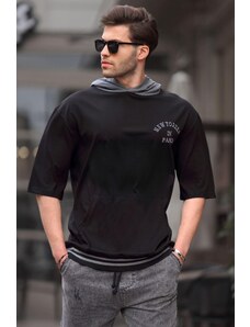 Madmext Men's Black Hooded T-Shirt 6182