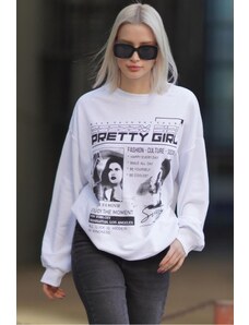 Madmext Women's White Printed Oversize Sweatshirt