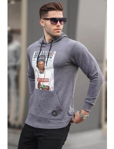 Madmext Gray Printed Hooded Sweatshirt 2780