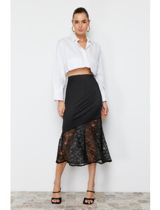 Trendyol Black Lace Detail Satin Skirt