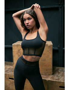 Trendyol Black Supported/Shaping Tulle and Corset Detailed Square Collar Knitted Sports Bra