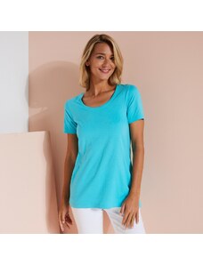 Blancheporte Jednobarevné tričko s kulatým výstřihem, bio bavlny tyrkysová 34/36