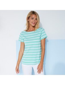 Blancheporte Pruhované tričko s krátkými rukávy morská zelená/biela 34/36