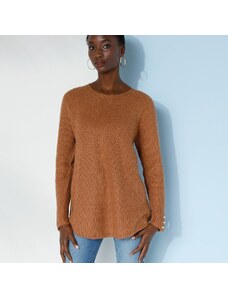 Blancheporte Rozšířený pulovr, hladký pletený vzor oriešková 34/36