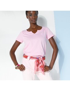 Blancheporte Jednobarevné tričko s tuniským výstřihem růžová 34/36
