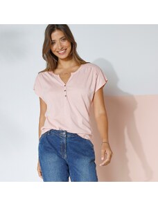 Blancheporte Jednobarevné tričko s tuniským výstřihem a krátkými rukávy broskvová 50