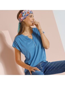 Blancheporte Jednobarevné tričko s tuniským výstřihem a krátkými rukávy modrá 50