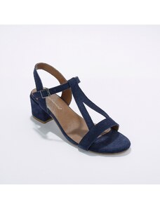 Blancheporte Páskové sandály na podpatku, kůže LWG nám. modrá 37