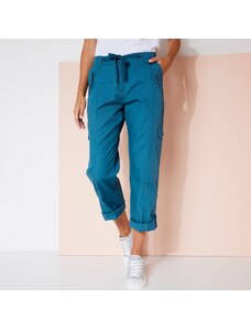 Blancheporte Rovné kalhoty s kapsami a nohavicemi na ohrnutí modrá 36