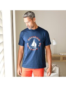 Blancheporte Pyžamové tričko s krátkými rukávy, motiv "loď" nám.modrá/oranžová 97/106 (L)