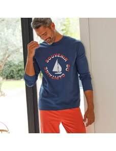 Blancheporte Pyžamové tričko s dlouhými rukávy, motiv "loď" nám.modrá/oranžová 77/86 (S)