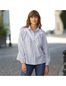 Blancheporte Košile s macramé, pruhy z barvených vláken bílá/modrá 36