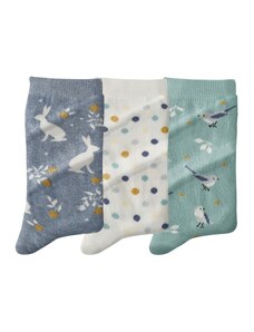 Blancheporte Sada 3 párů ponožek s motivy zvířátek modrá/zelená 35-38