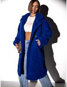 Erikafashion Královsky modrý huňatý teddy kabát PALBAN