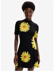 Žluto-černé dámské květované šaty Desigual Margaritas - Dámské