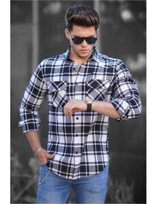 Madmext Men's White Plaid Shirt 4686