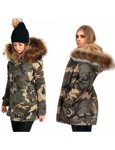 Fashionweek Zimní bunda,parka s kožíškem a kapucí ARMY JENOT CAMEL F1741