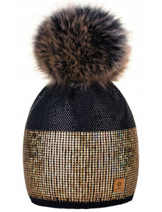 Fashionweek Dámská čepice Lesklá flitrová čepice bohatý styl s bambulí flísová podšívka WOOL- MONTANA