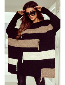 Fashionweek Luxusní volný pletený svetr jako pončo s bočními rozparky JK-ZARA