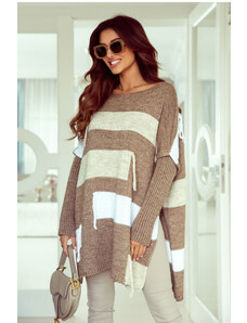 Fashionweek Luxusní volný pletený svetr jako pončo s bočními rozparky JK-ZARA