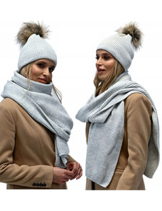 Fashionweek Dámský zimní set čepice a šála set: čepice s bambulí a dlouhý pletený šátek AL-M9