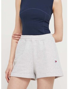 Bavlněné šortky Tommy Jeans šedá barva, hladké, high waist