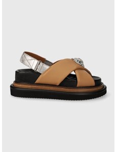 Kožené sandály Kurt Geiger London Orson Cross Strap Sandal dámské, béžová barva, na platformě, 9992248109