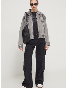 Džínová bunda Desigual dámská, šedá barva, přechodná, oversize