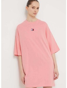 Bavlněné šaty Tommy Jeans růžová barva, mini, oversize
