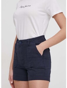 Kraťasy Pepe Jeans dámské, tmavomodrá barva, hladké, high waist