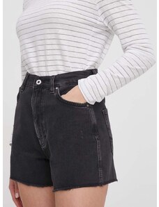 Džínové šortky Pepe Jeans dámské, černá barva, hladké, high waist