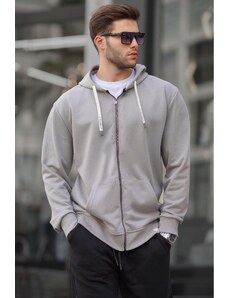 Madmext Dyed Gray Zippered Hooded Sweatshirt 6161
