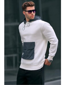 Madmext Men's Ecru Kangaroo Pocket Hooded sweatshirt 6138