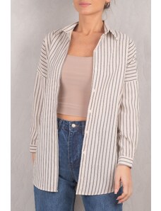 armonika Women's Smoky Striped Oversize Long Basic Shirt