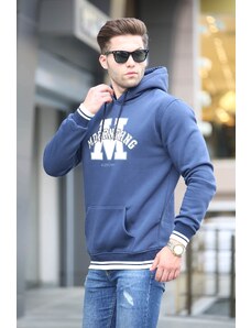 Madmext Navy Blue Embroidered Hooded Sweatshirt 6012