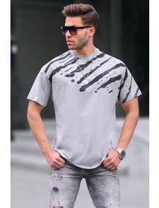Madmext Men's Painted Gray Patterned Over Fit T-Shirt 6116