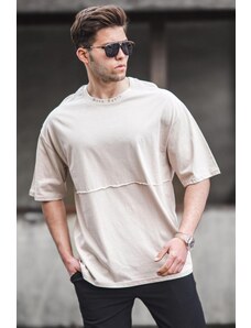 Madmext Men's Beige Oversize Printed T-Shirt 5250