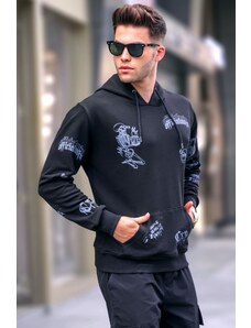 Madmext Black Printed Hooded Sweatshirt 5895