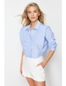 Trendyol Blue Crop Woven Shirt with Wadding on the Sleeves