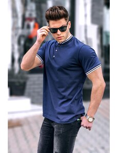 Madmext Navy Blue Plain Polo Neck Men's T-Shirt