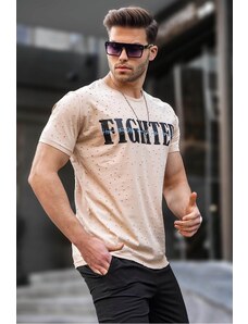 Madmext Beige Ripped Detailed Crew Neck T-Shirt 4592