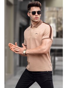 Madmext Beige Sleeve Striped Polo Neck T-Shirt 5888