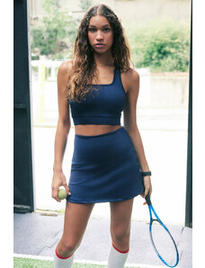 Trendyol Dark Navy Blue Reflector Printed 2 Layer Tennis Knitted Sports Shorts Skirt With Shorts With Pocket