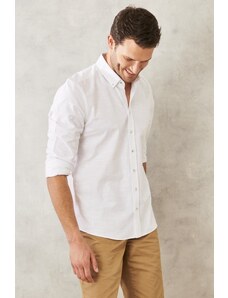 AC&Co / Altınyıldız Classics Men's White Slim Fit Narrow Cut 100% Cotton Dobby Button Collar Casual Shirt