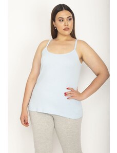 Şans Women's Plus Size Blue Cotton Fabric Strap Height Adjustment Blouse