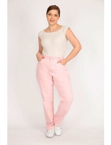 Şans Women's Pink Large Size 5 Pockets Lycra Free Jeans