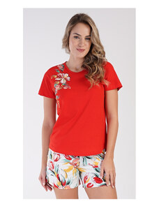Vienetta Dámské pyžamo šortky Sofie, barva červená, 100% bavlna