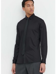 Košile HUGO pánská, černá barva, slim, s klasickým límcem, 50513945